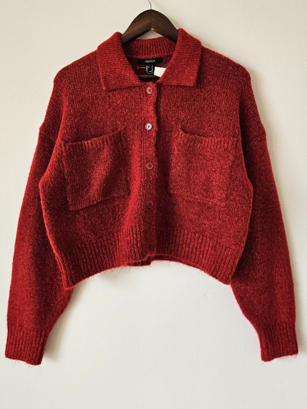 NEW NWT Forever 21 Red Knit Button Cardigan Sweater S Small Button Pockets